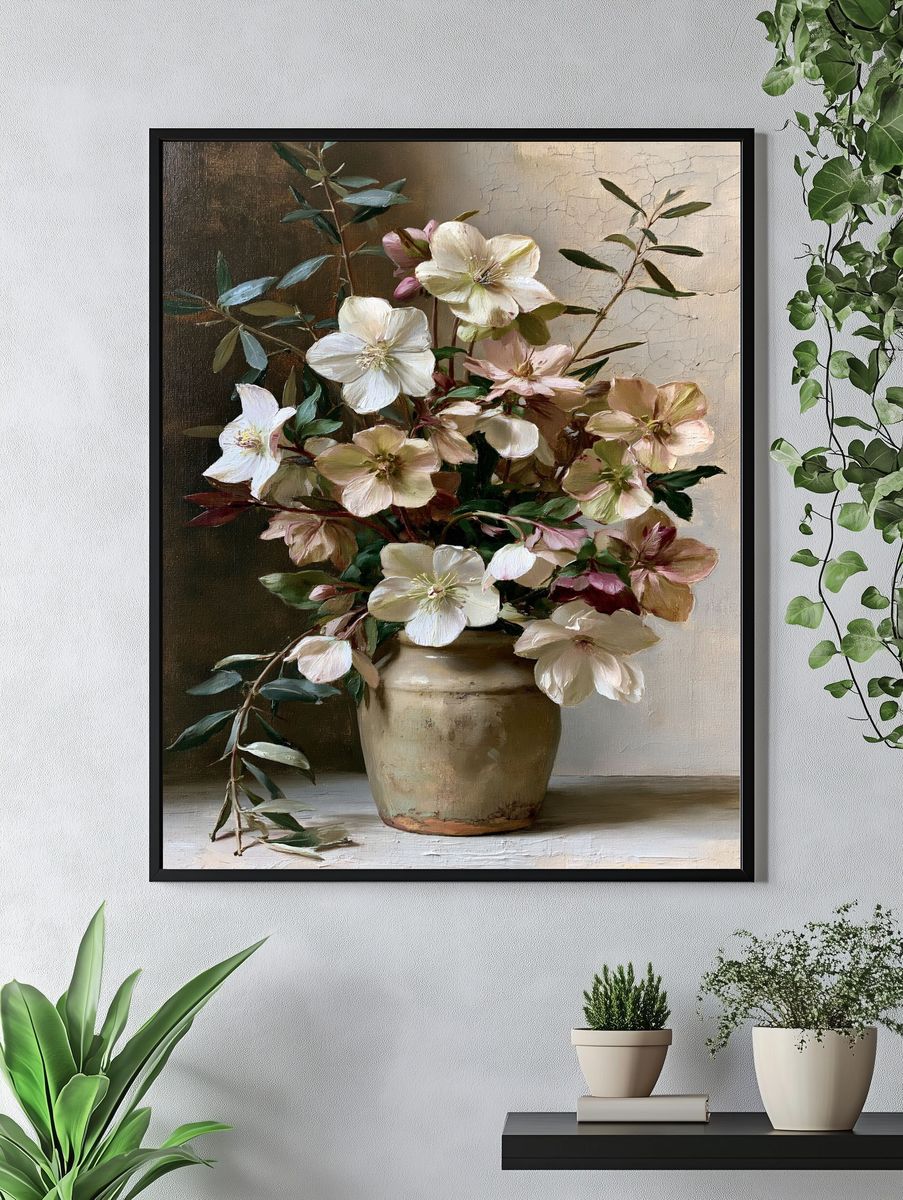 Blush Hellebores Still Life Print. — room view 4