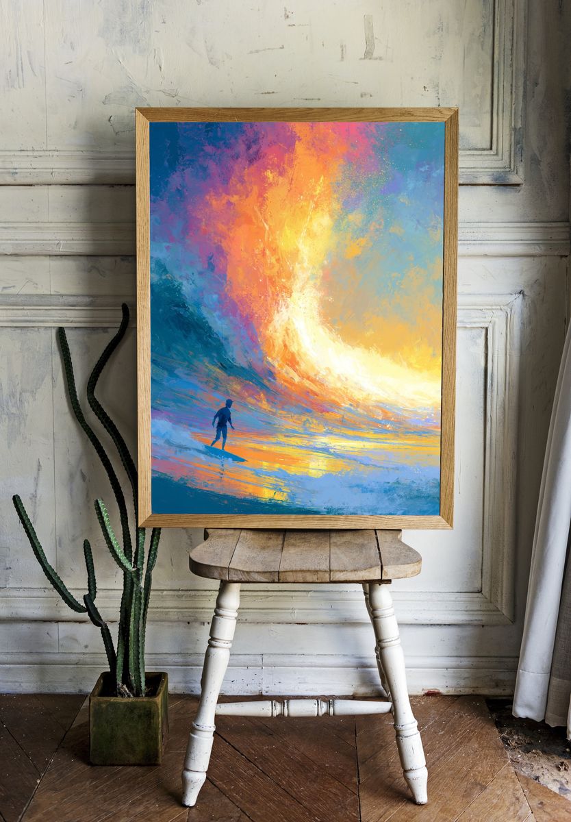 Surfer at Sunset Abstract Print. room preview