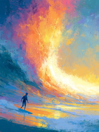 Surfer at Sunset Abstract Print.