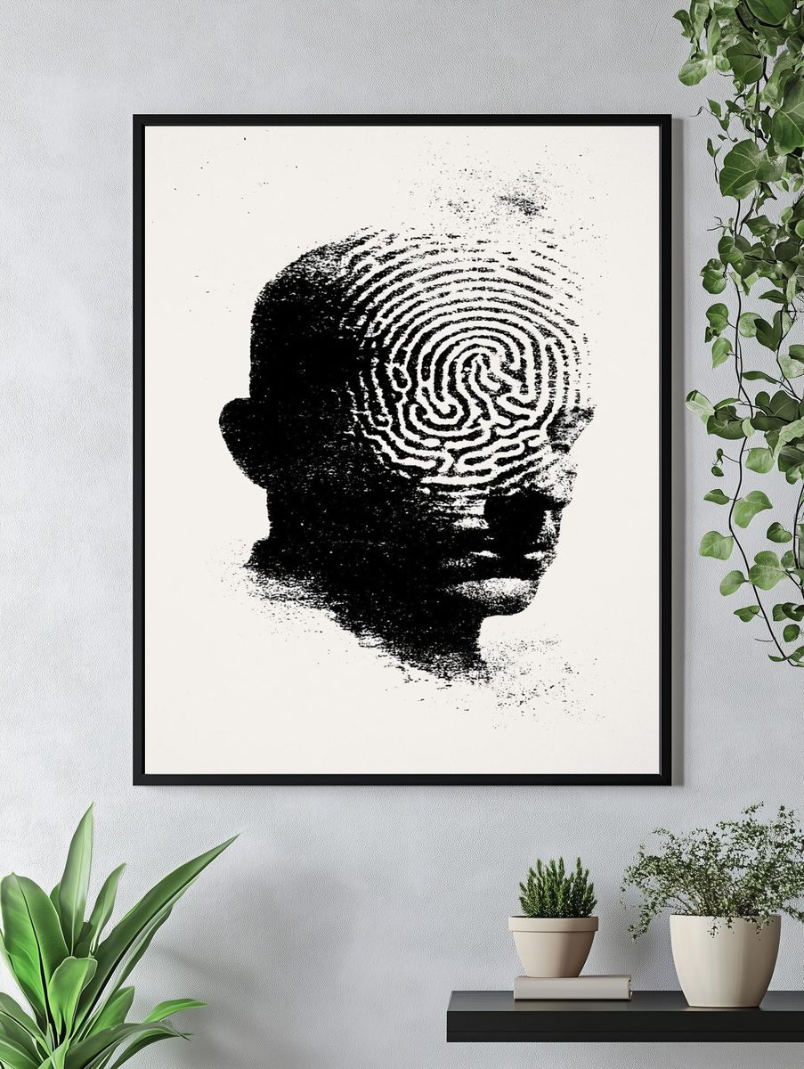 Fingerprint Head Silhouette Poster. — room view 4
