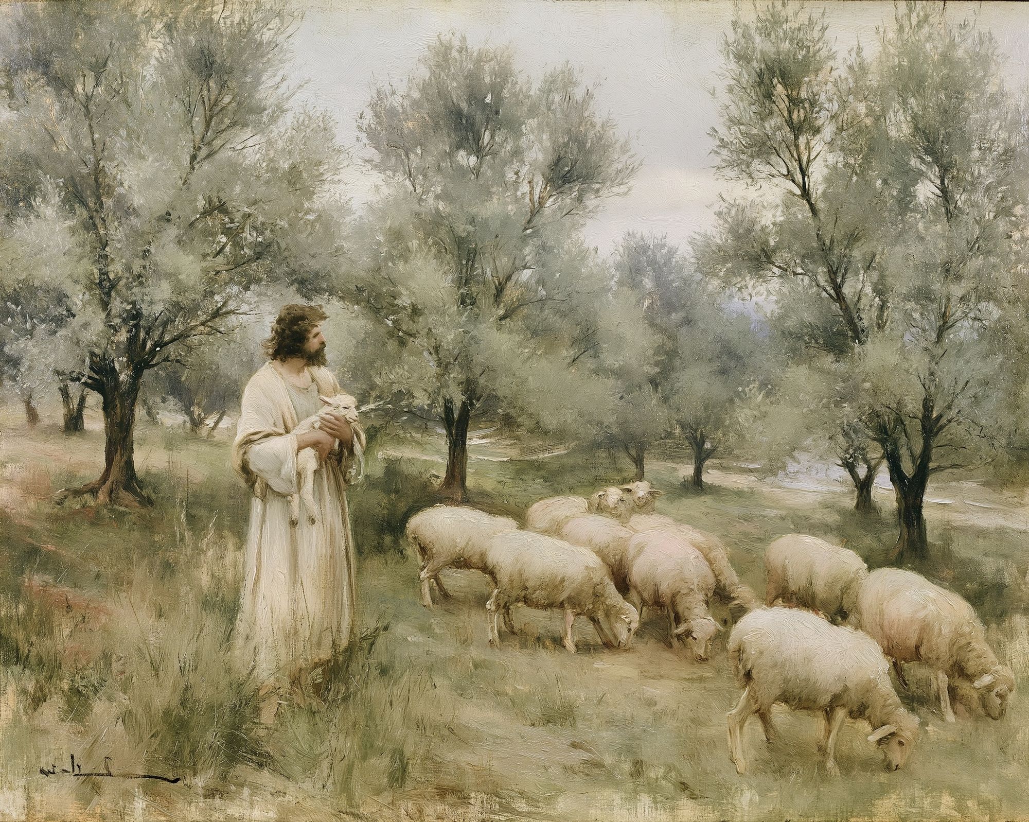 Shepherd and Sheep Pastoral Print. poster — fine-art art