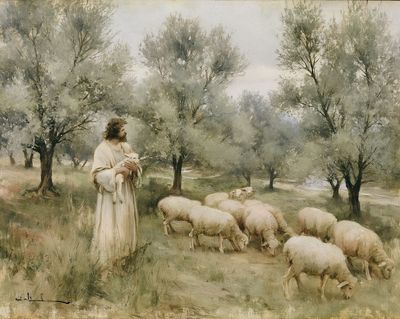 Shepherd and Sheep Pastoral Print.