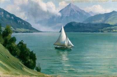 Lake Sailboat Landscape Print. poster