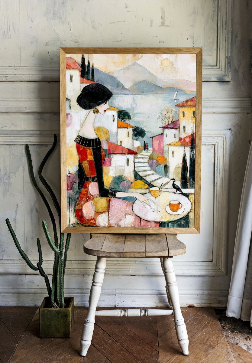 Mediterranean Terrace Woman Print. room preview