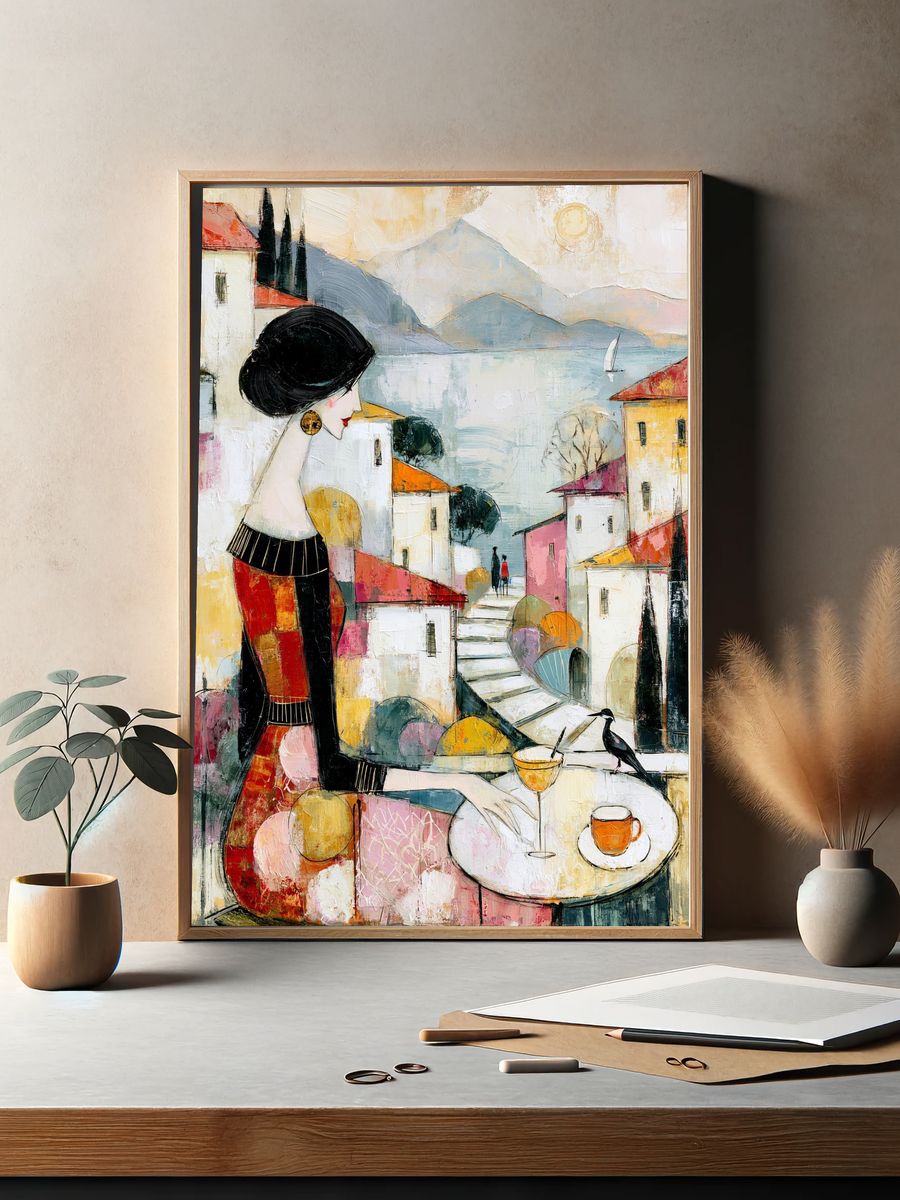 Mediterranean Terrace Woman Print. — room view 2