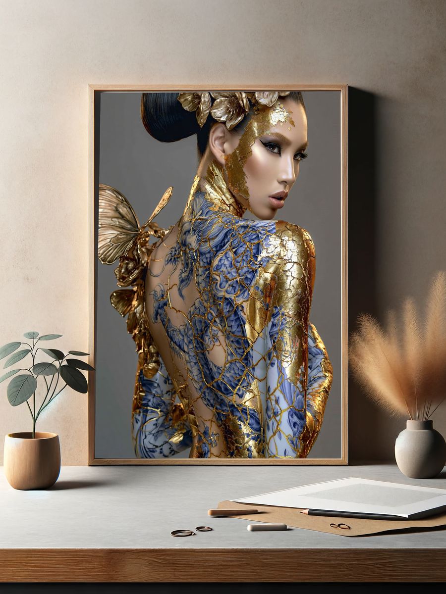 Golden Butterfly Portrait Print. — room view 2