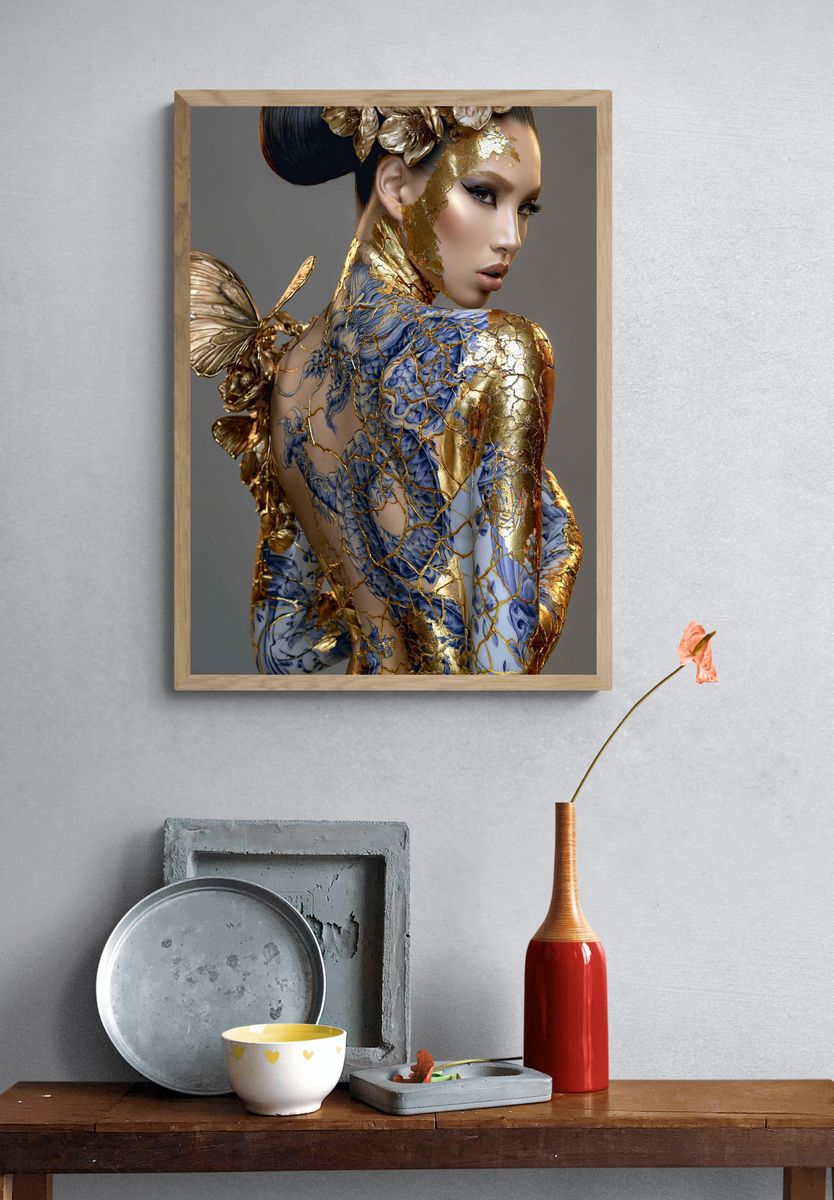 Golden Butterfly Portrait Print. — room view 3
