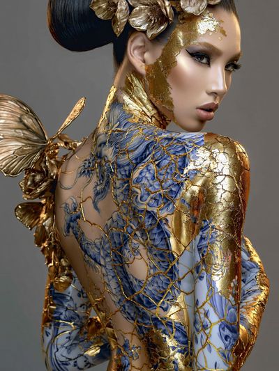 Golden Butterfly Portrait Print.