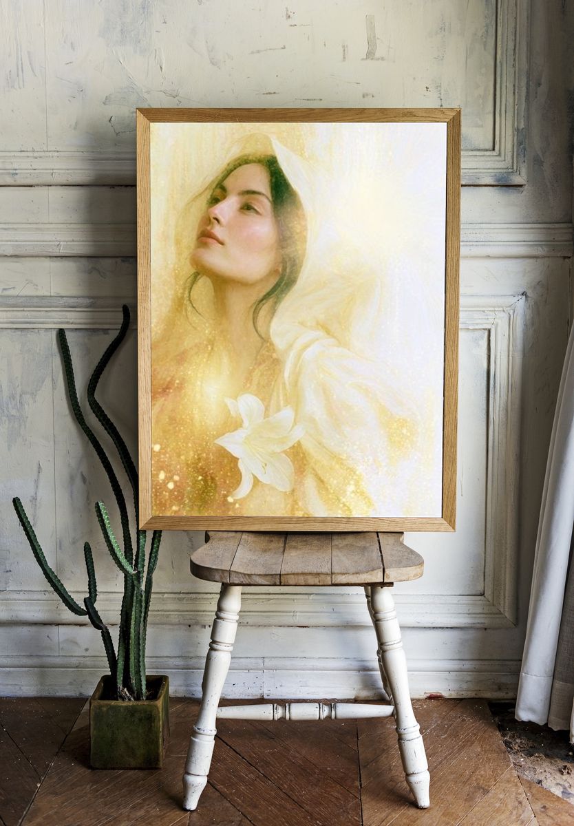 Golden Veil Portrait Print. room preview