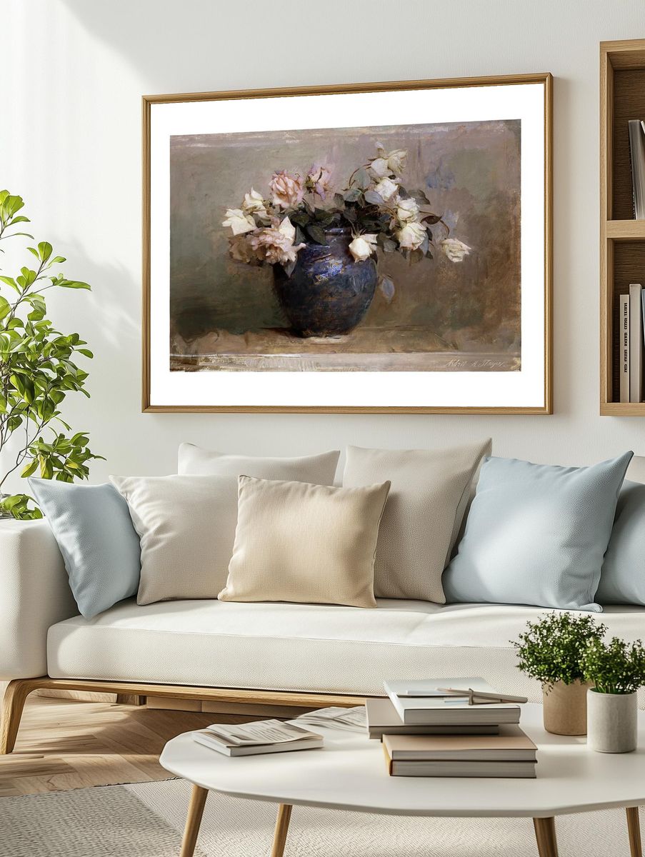 Roses in Blue Vase — Fine Art Print. — room view 2