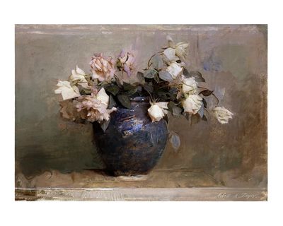 Roses in Blue Vase — Fine Art Print. poster print