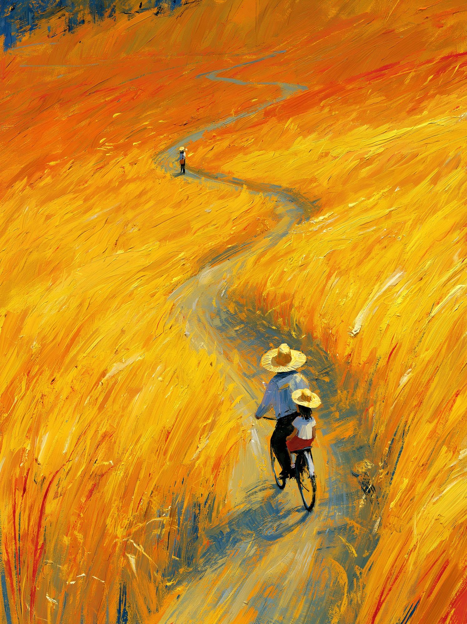 Golden Field Cyclists Fine-Art Poster. poster detail