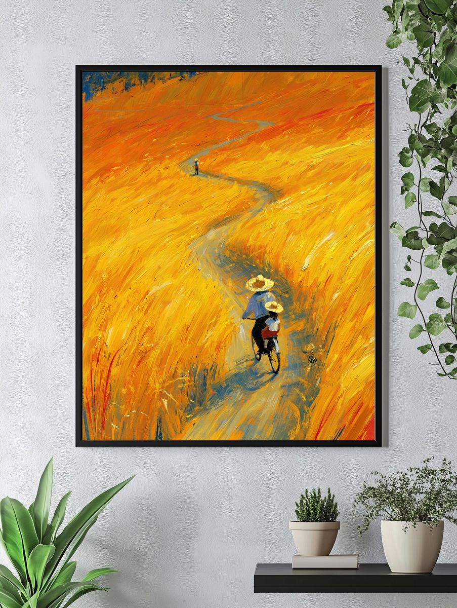 Golden Field Cyclists Fine-Art Poster. — room view 4