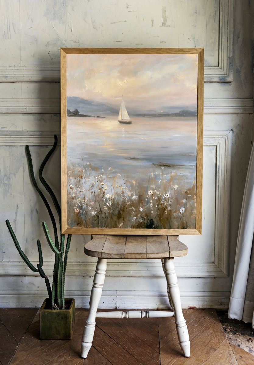 Sailboat at Dawn Fine-Art Print. room preview