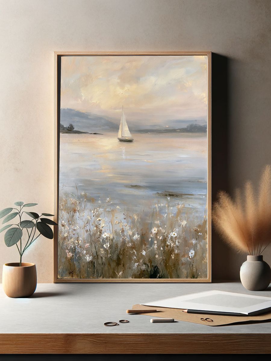Sailboat at Dawn Fine-Art Print. — room view 2