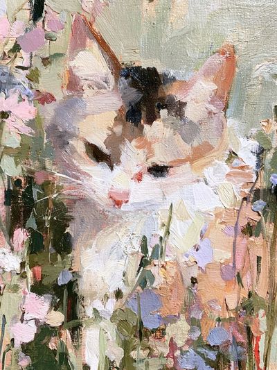 Pastel Cat in Flowers Print.