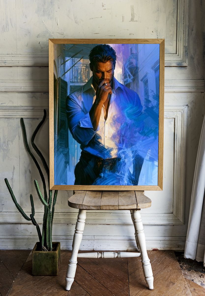 Blue Smoke Portrait Print. room preview