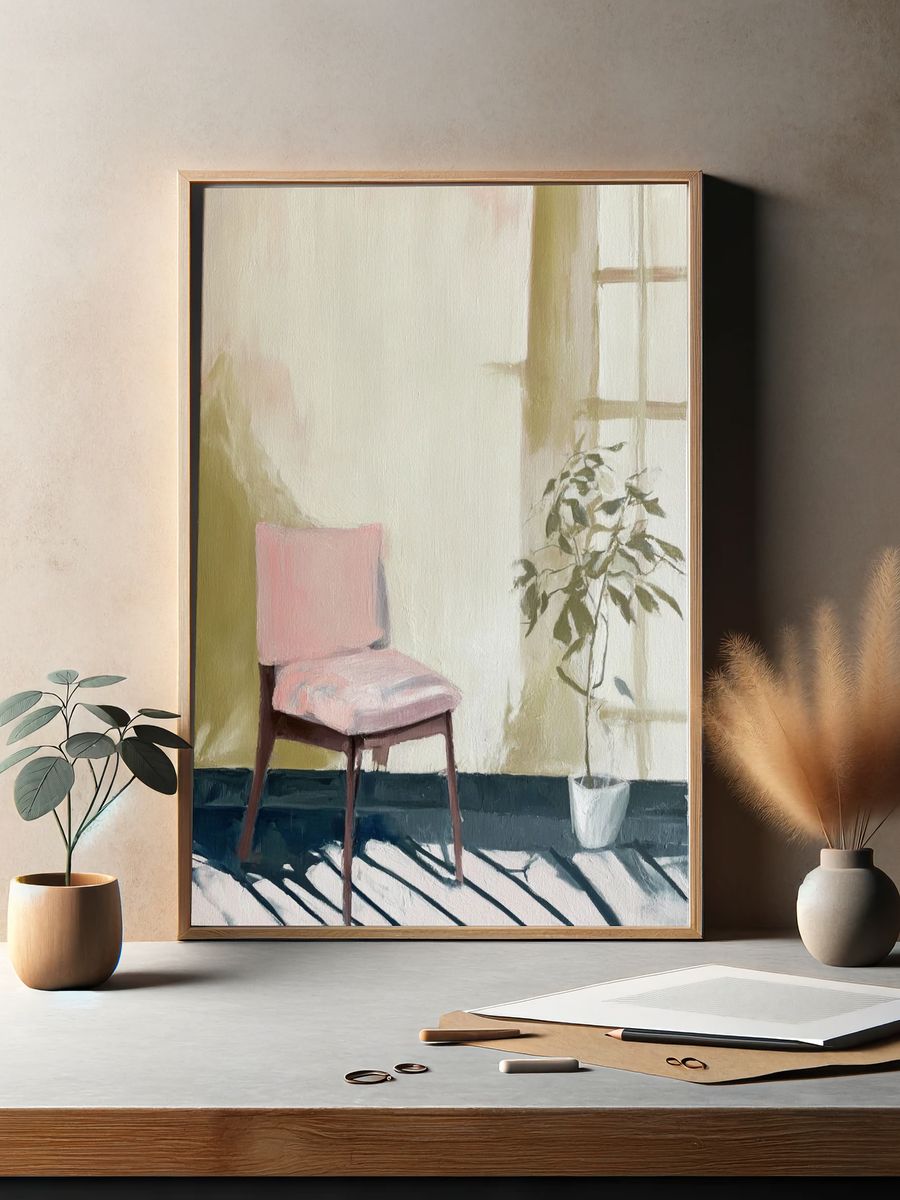 Sunlit Chair Interior Painting Poster. — room view 2