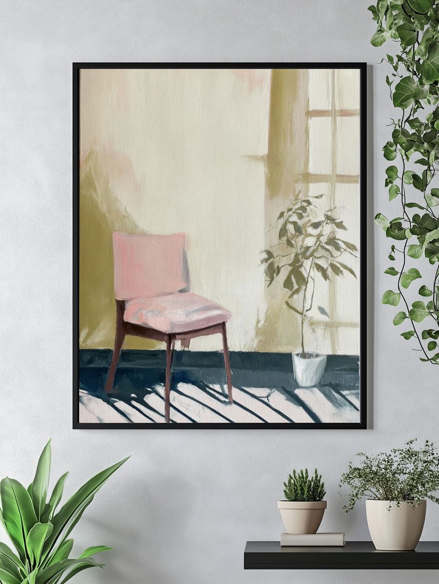Sunlit Chair Interior Painting Poster. — room view 4