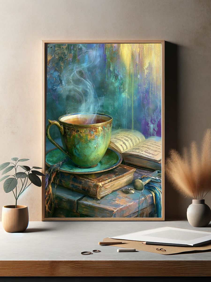 Steaming Teacup Still Life Print. — room view 2
