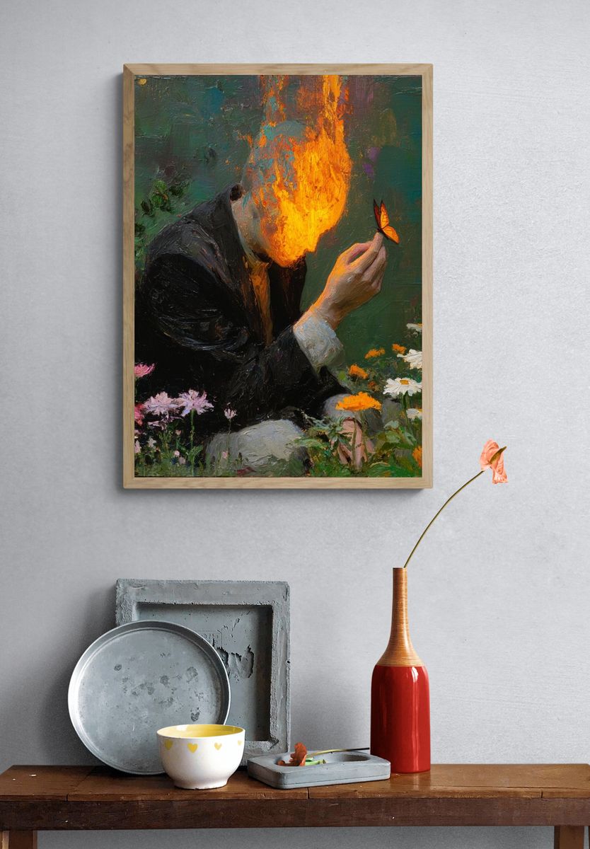 Burning Head with Butterfly — Fine Art Print. — room view 3