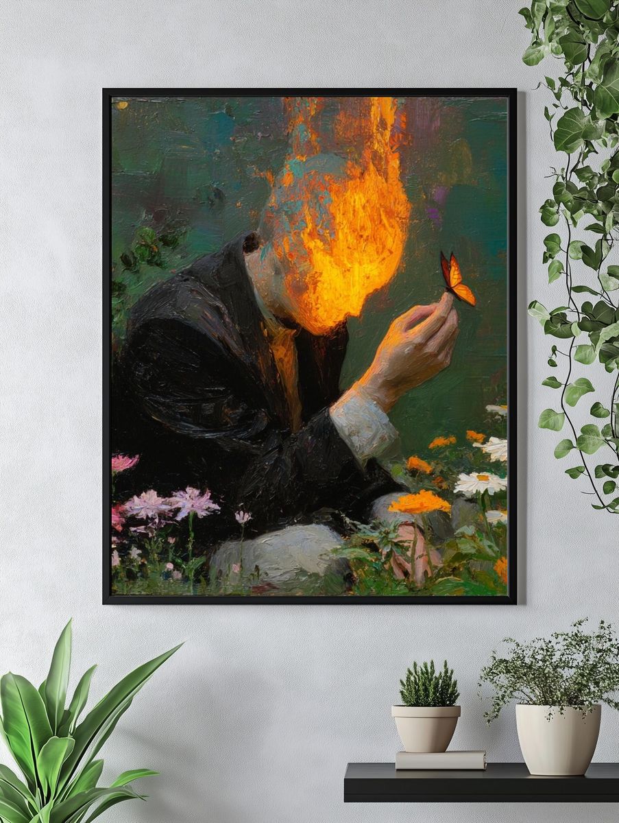Burning Head with Butterfly — Fine Art Print. — room view 4