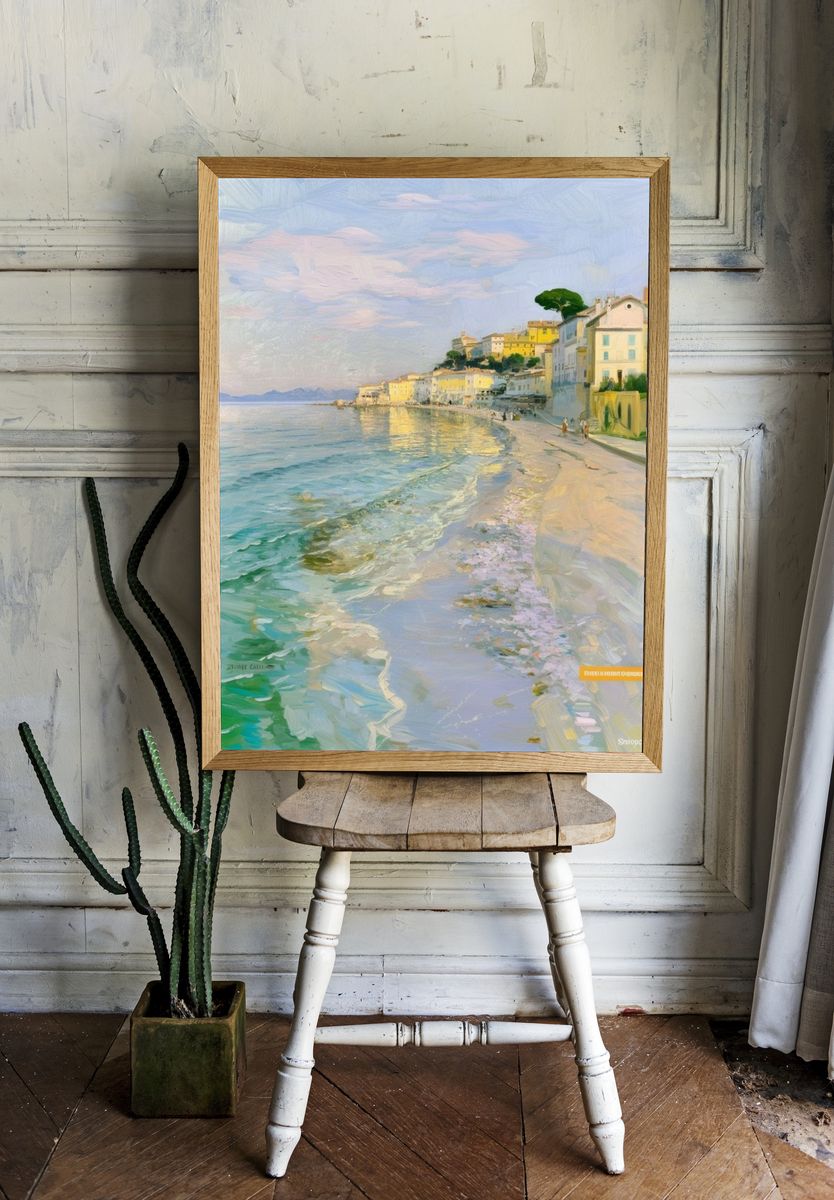 Mediterranean Seaside Village Print. — room view 1