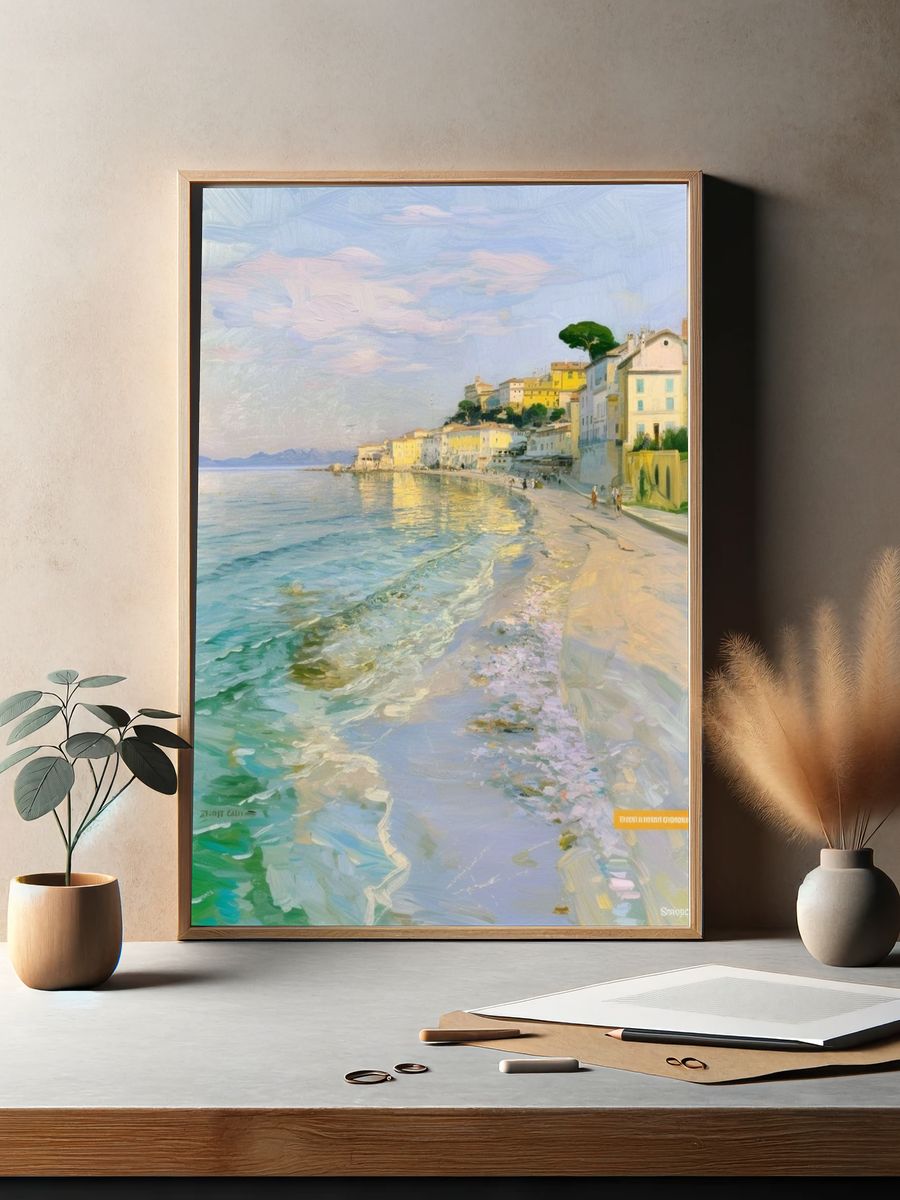 Mediterranean Seaside Village Print. — room view 2