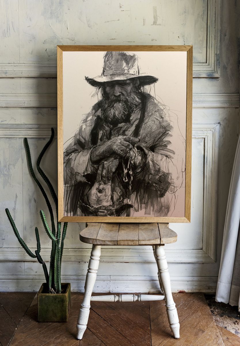 Bearded Man Sketch Portrait Poster. room preview