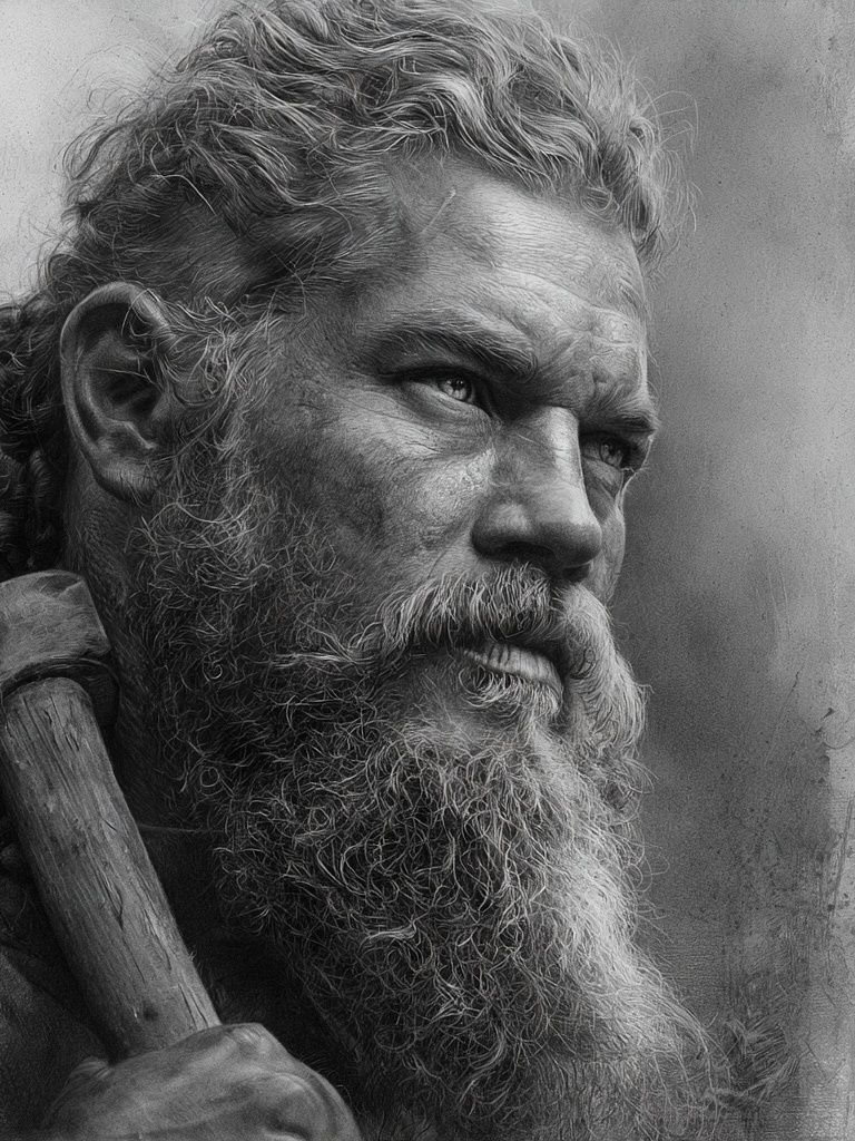 Bearded Warrior Portrait Print. poster — fine-art art