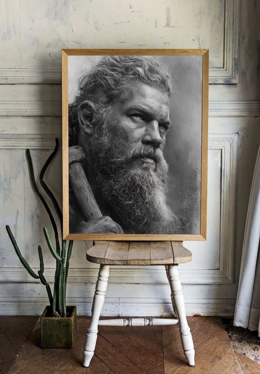 Bearded Warrior Portrait Print. room preview