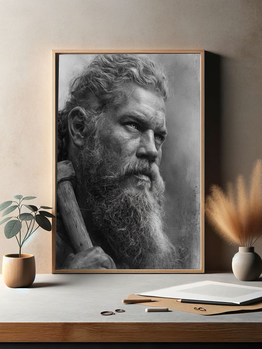 Bearded Warrior Portrait Print. — room view 2