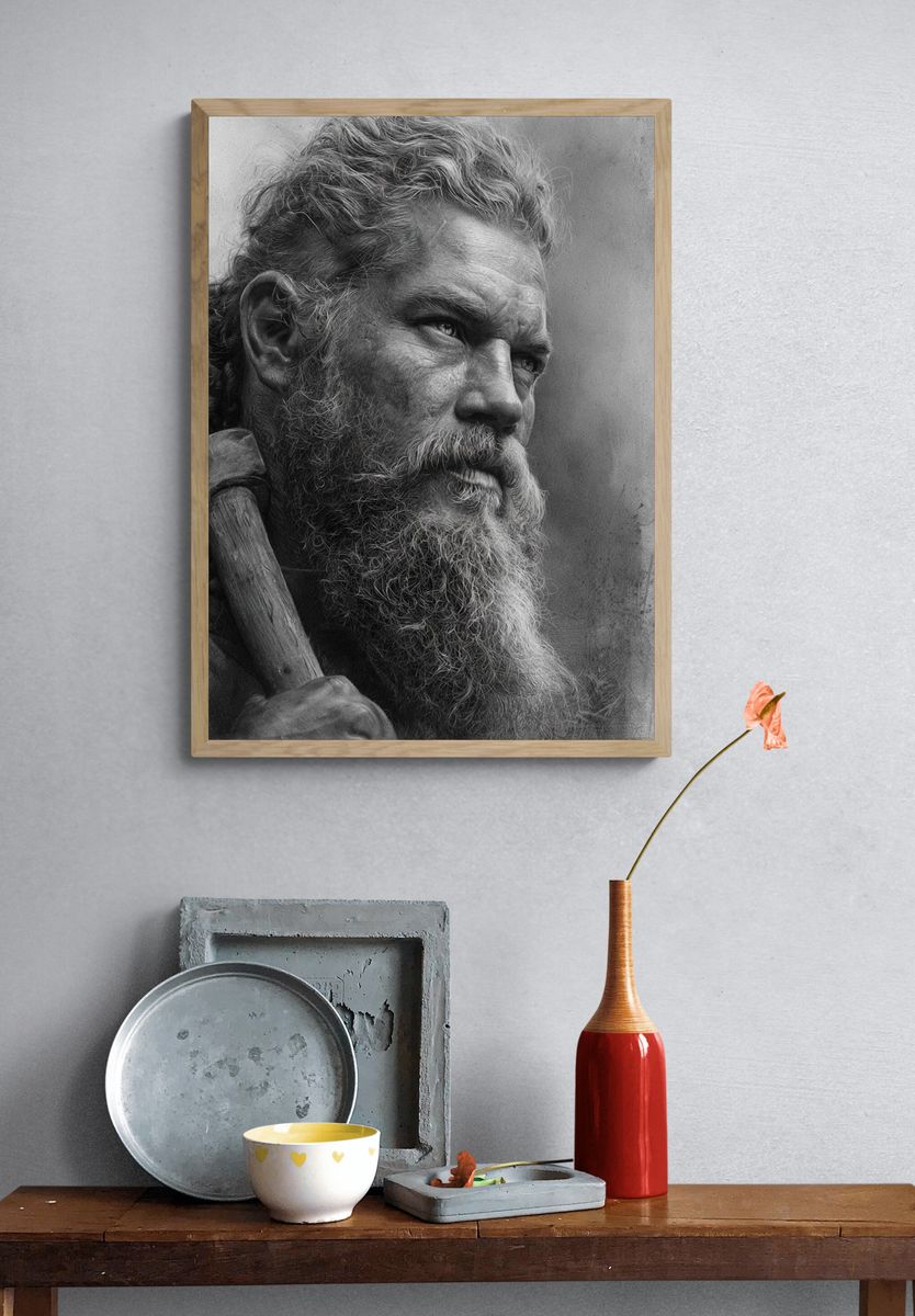 Bearded Warrior Portrait Print. — room view 3