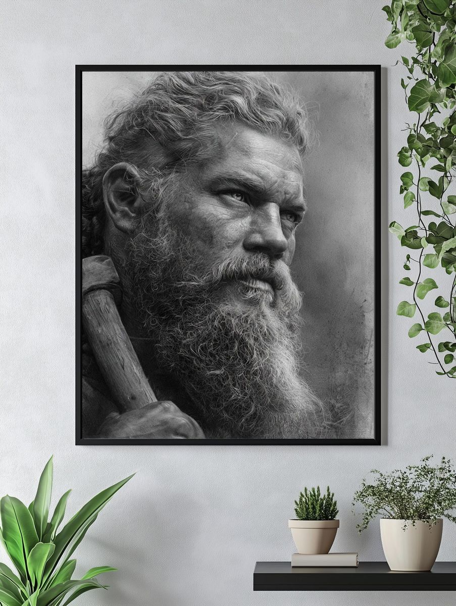 Bearded Warrior Portrait Print. — room view 4