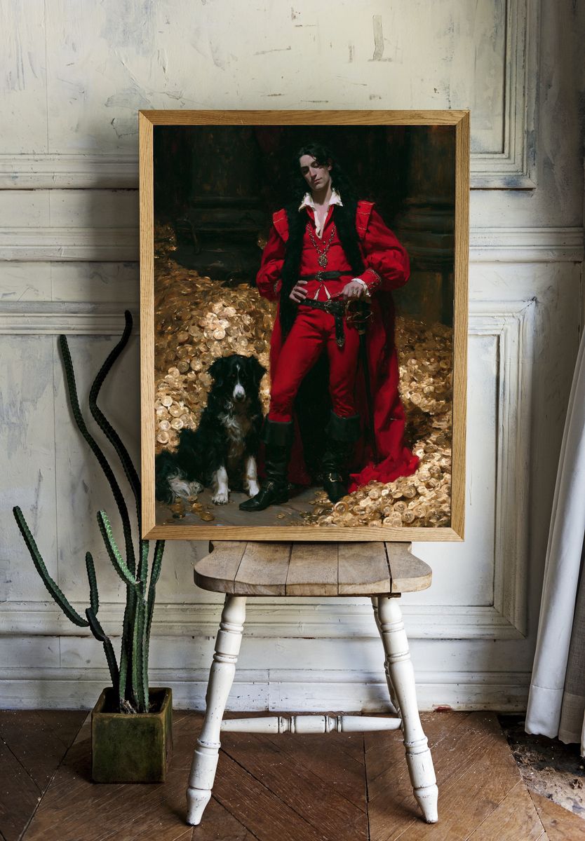 Baroque Portrait with Dog Print. room preview
