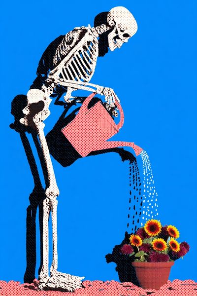 Skeleton Watering Flowers Pop-Art Poster. poster