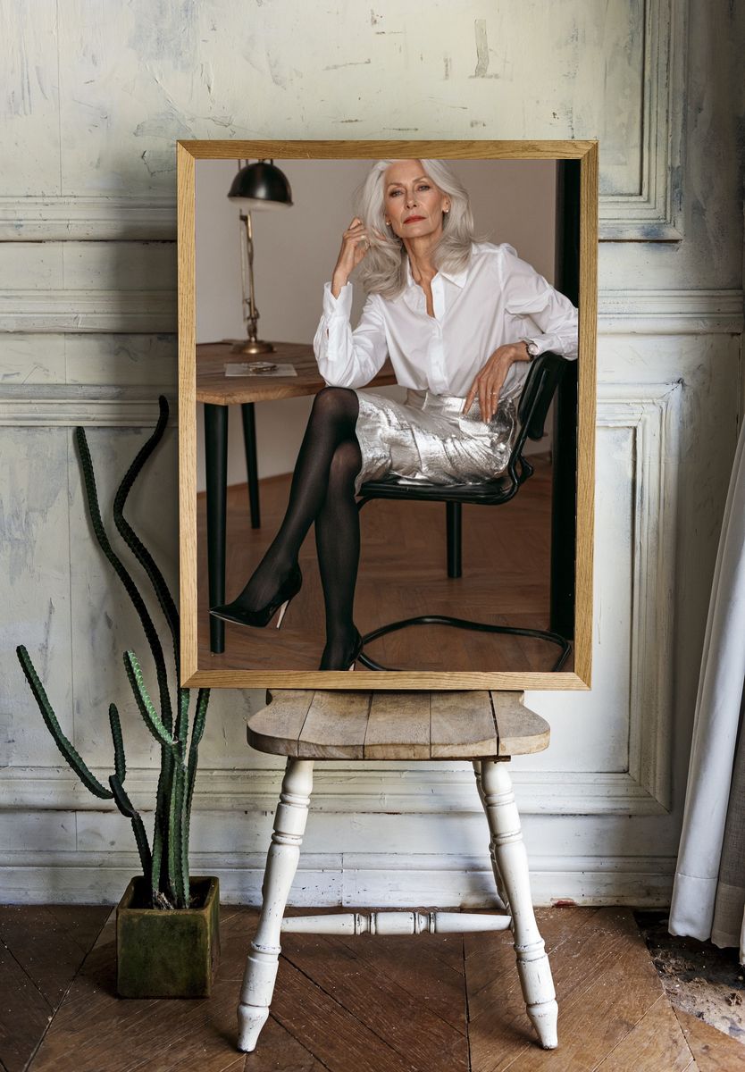 Elegant Silver Fashion Portrait Poster. room preview