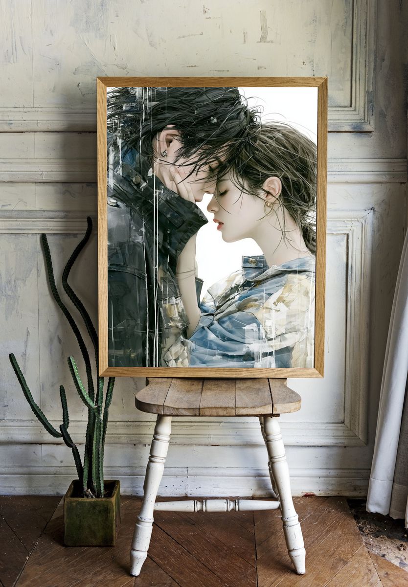 Intimate Couple Portrait Print. room preview