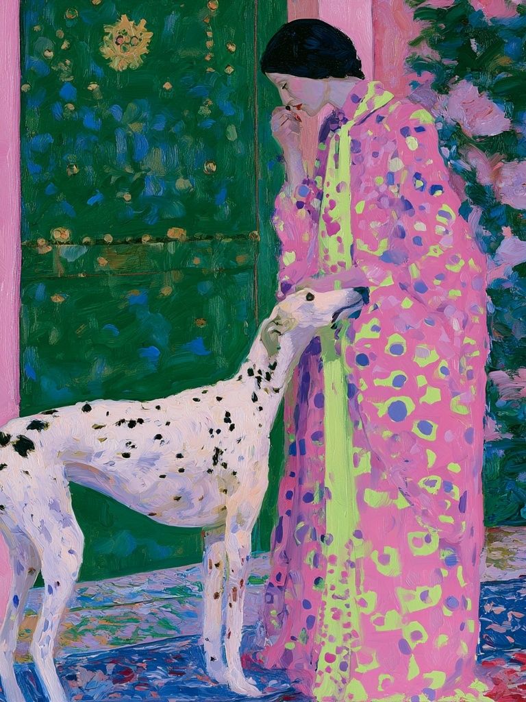 Woman and Dalmatian Fine-Art Print. poster detail