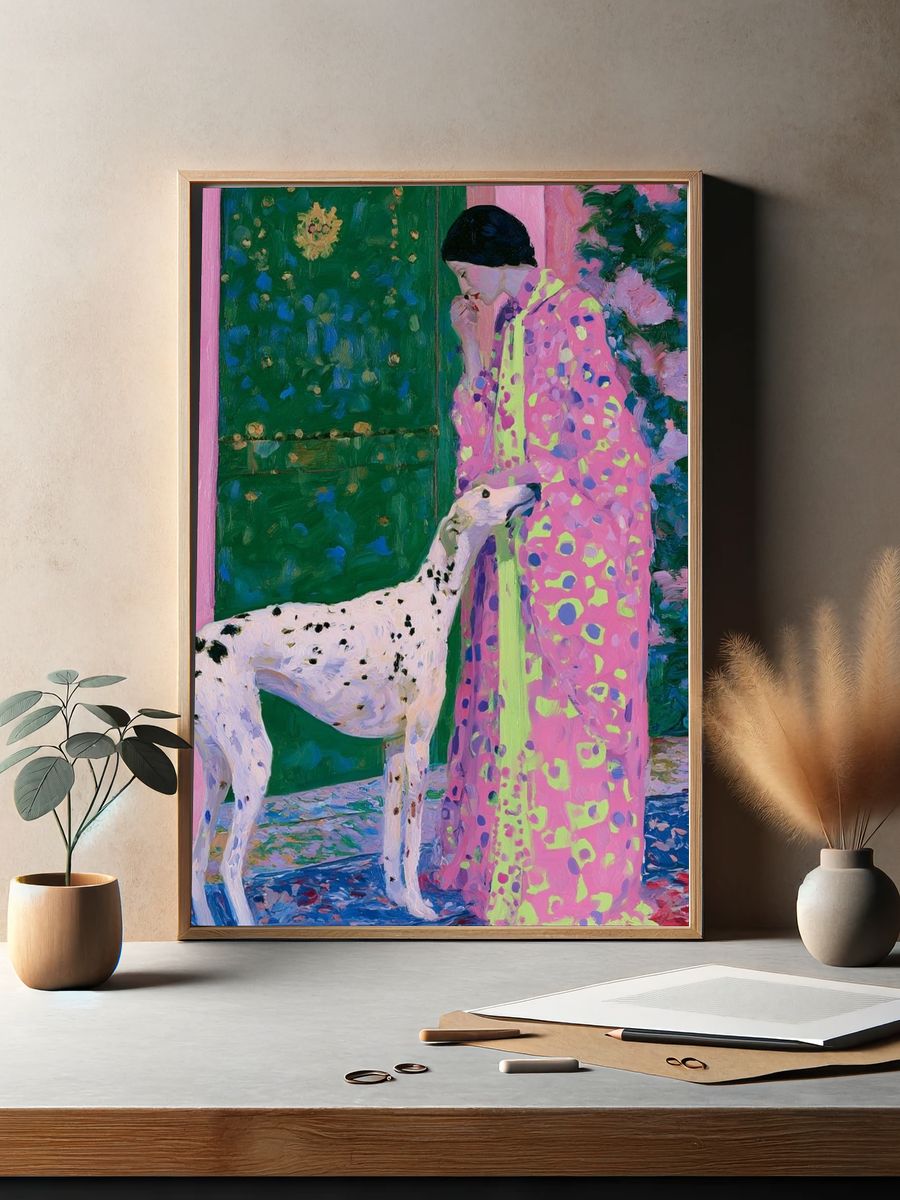Woman and Dalmatian Fine-Art Print. — room view 2