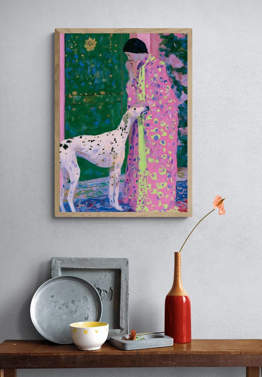 Woman and Dalmatian Fine-Art Print. — room view 3