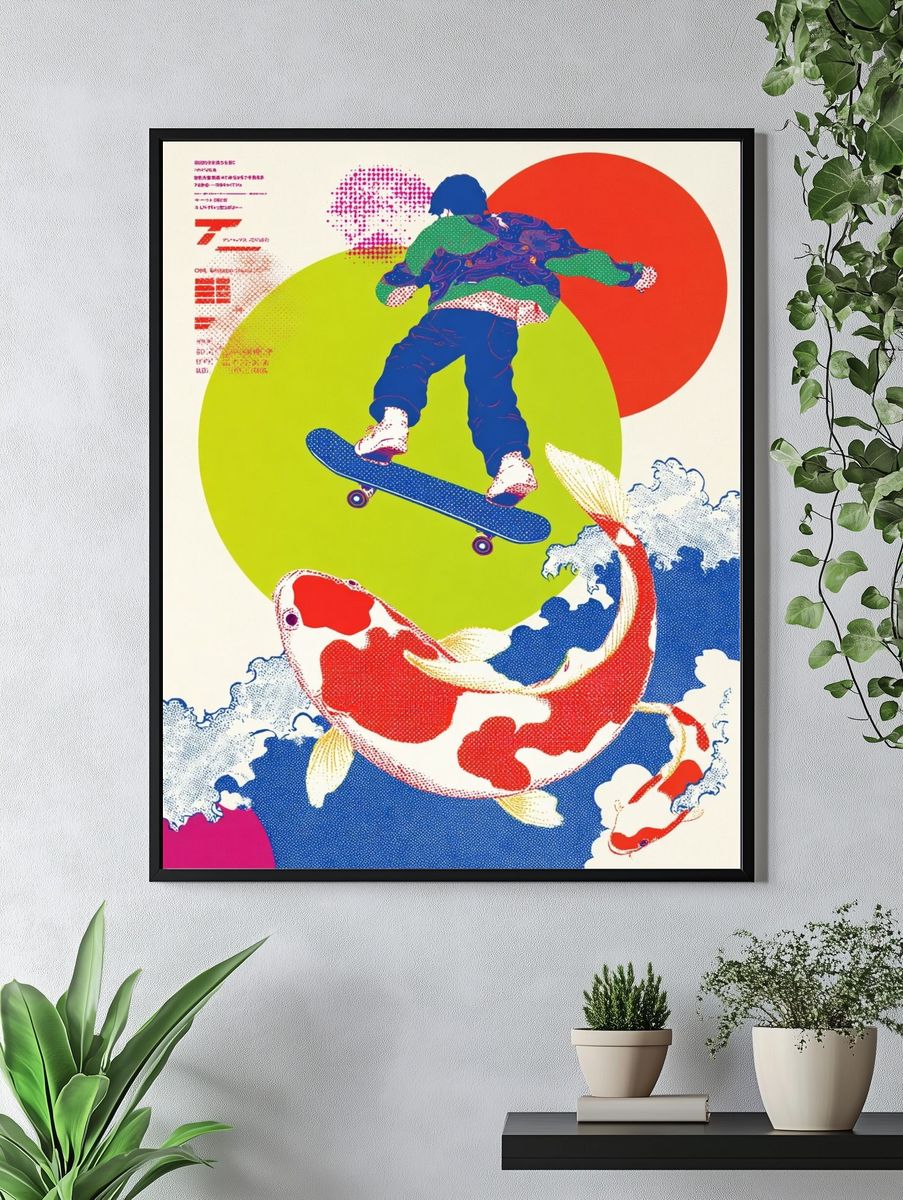 Skateboard and Koi Pop Art Poster. — room view 4
