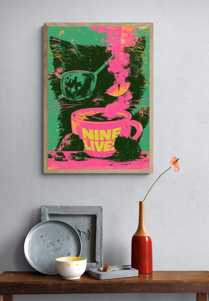 Nine Lives Cat Pop-Art Poster. — room view 3