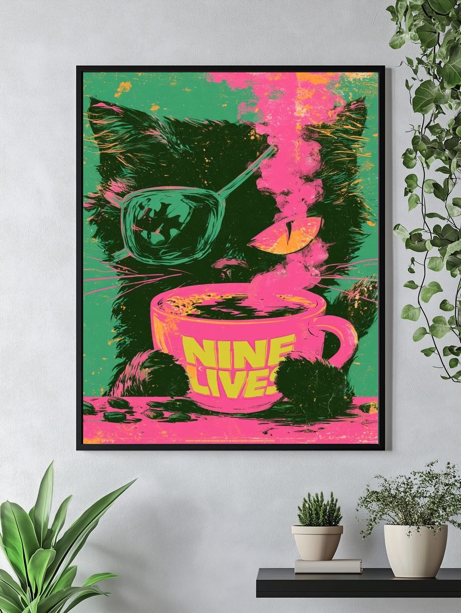 Nine Lives Cat Pop-Art Poster. — room view 4