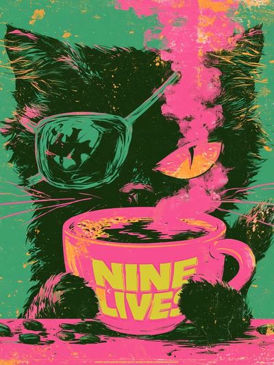 Nine Lives Cat Pop-Art Poster.