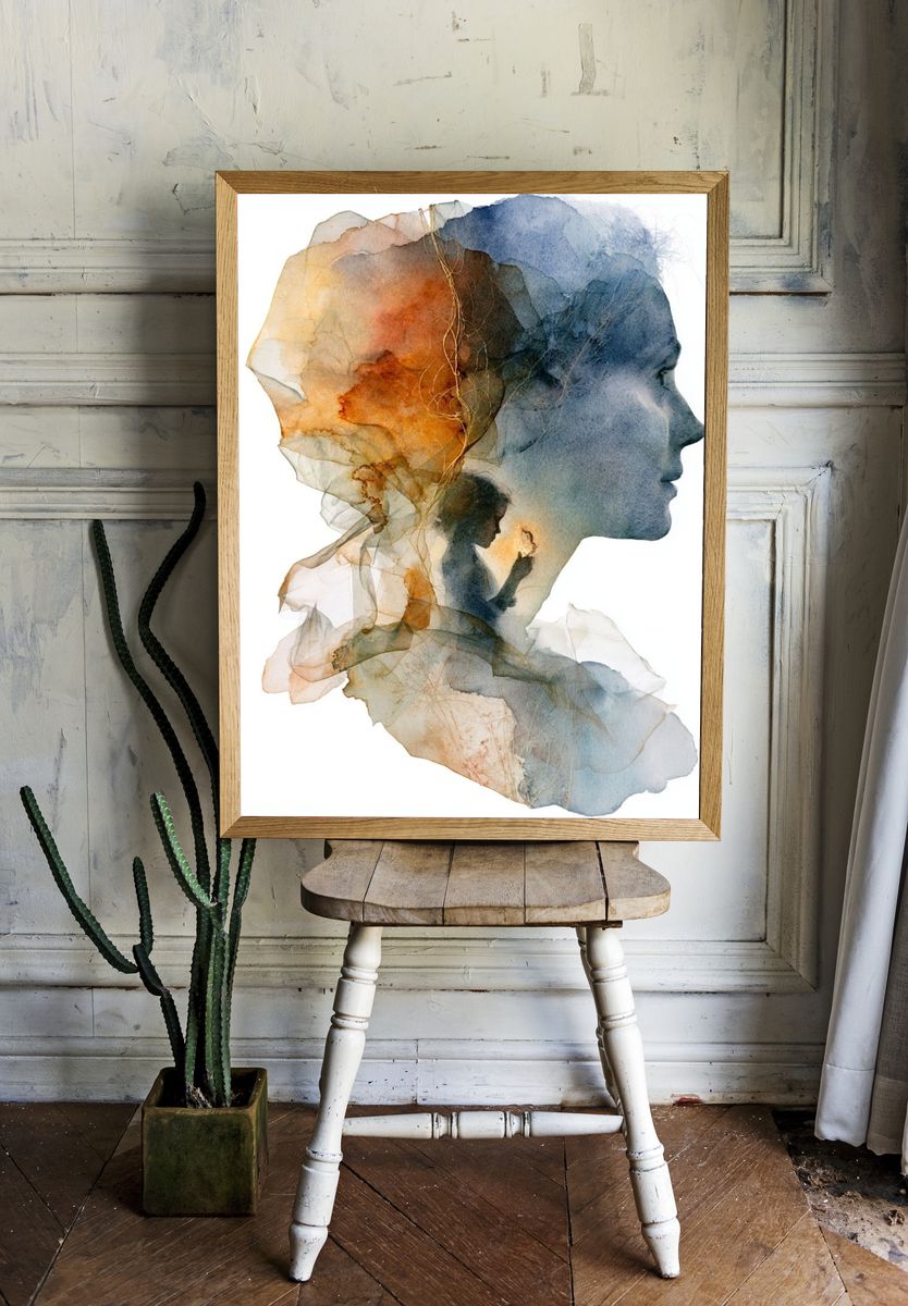 Dreaming Profile Watercolor Print. — room view 1