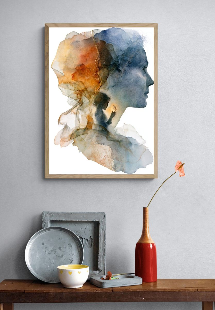 Dreaming Profile Watercolor Print. — room view 3