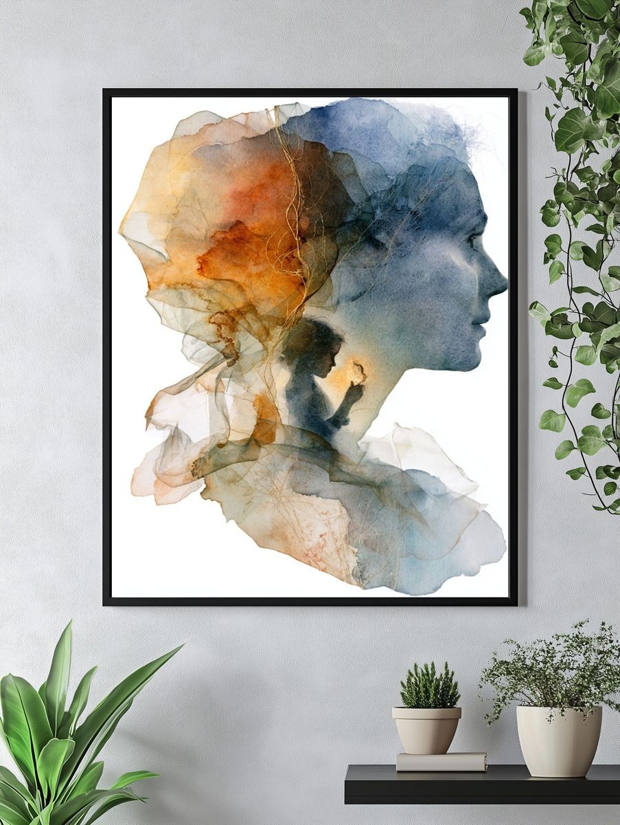 Dreaming Profile Watercolor Print. — room view 4