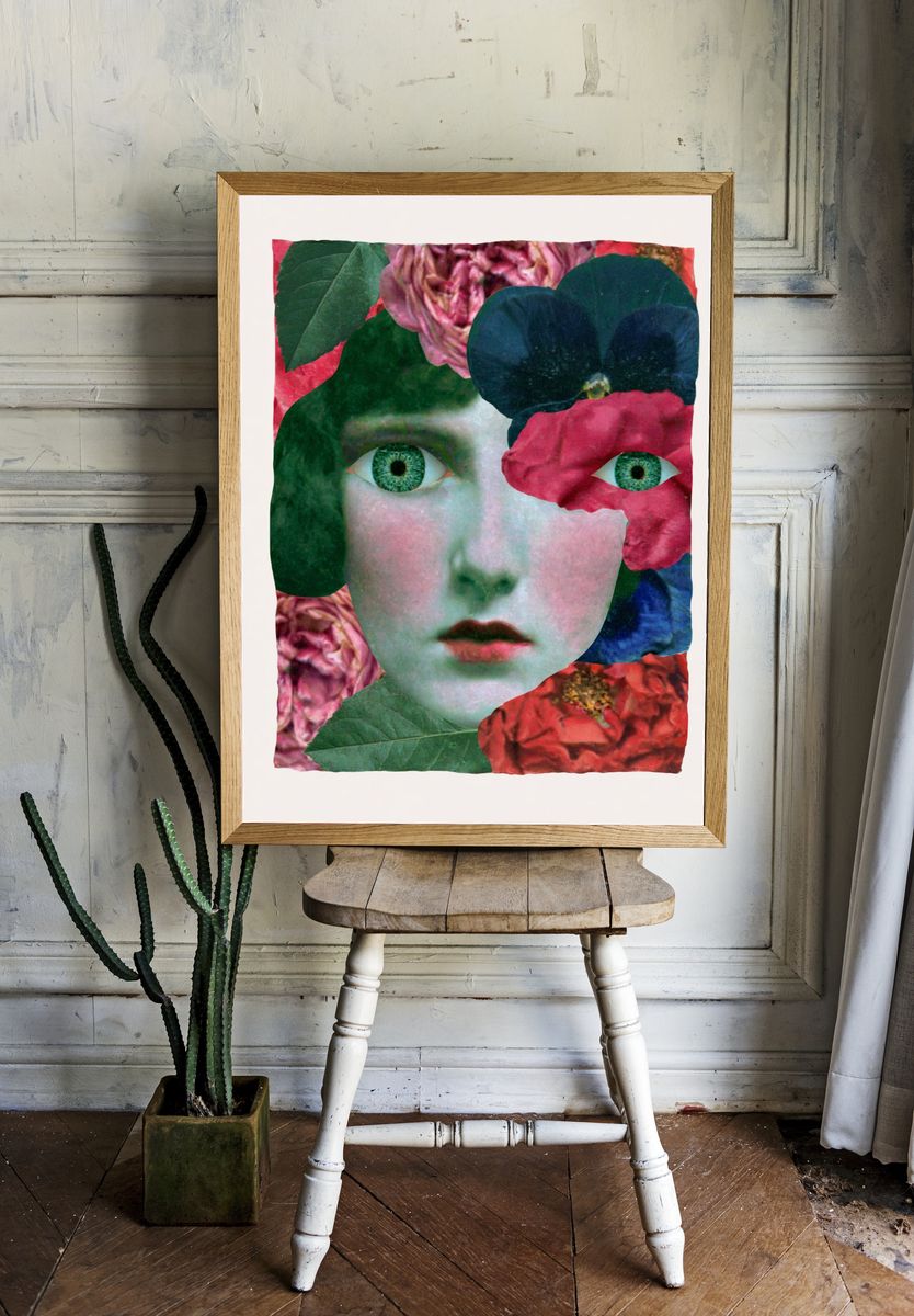Floral Face Collage Print. room preview