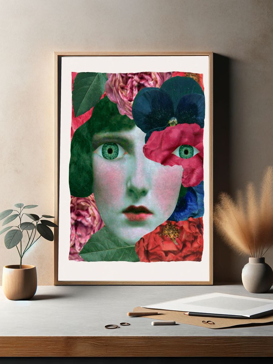 Floral Face Collage Print. — room view 2